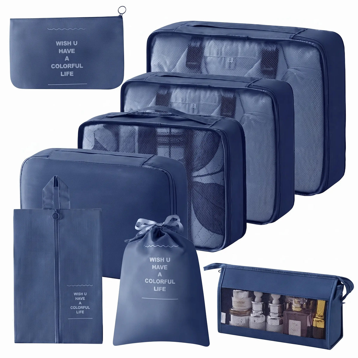 Ensemble organisateur de voyage bleu foncé 8 pièces