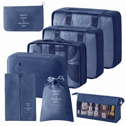 Ensemble organisateur de voyage bleu foncé 8 pièces
