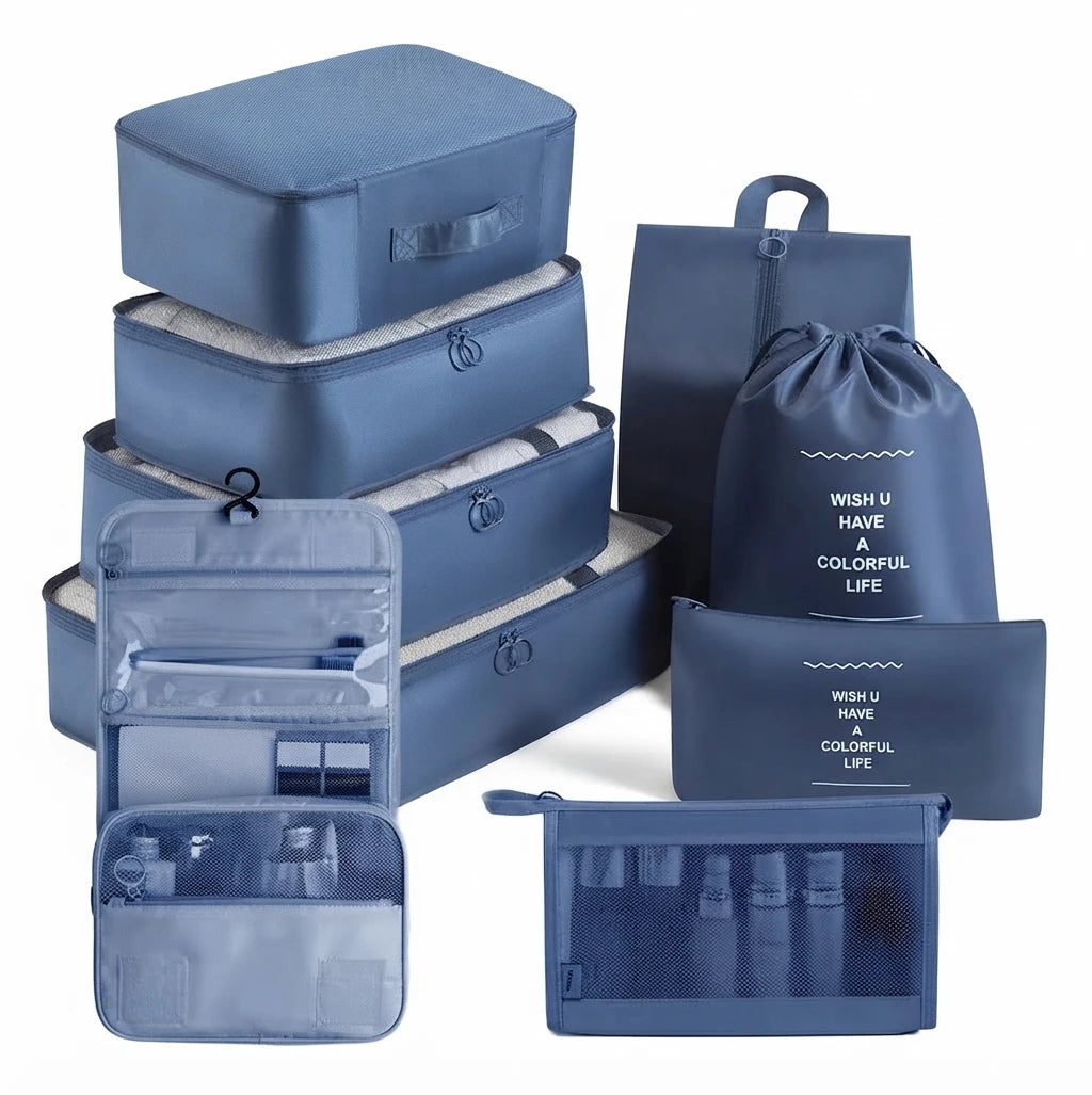 Ensemble organisateur de voyage bleu foncé 9 pièces