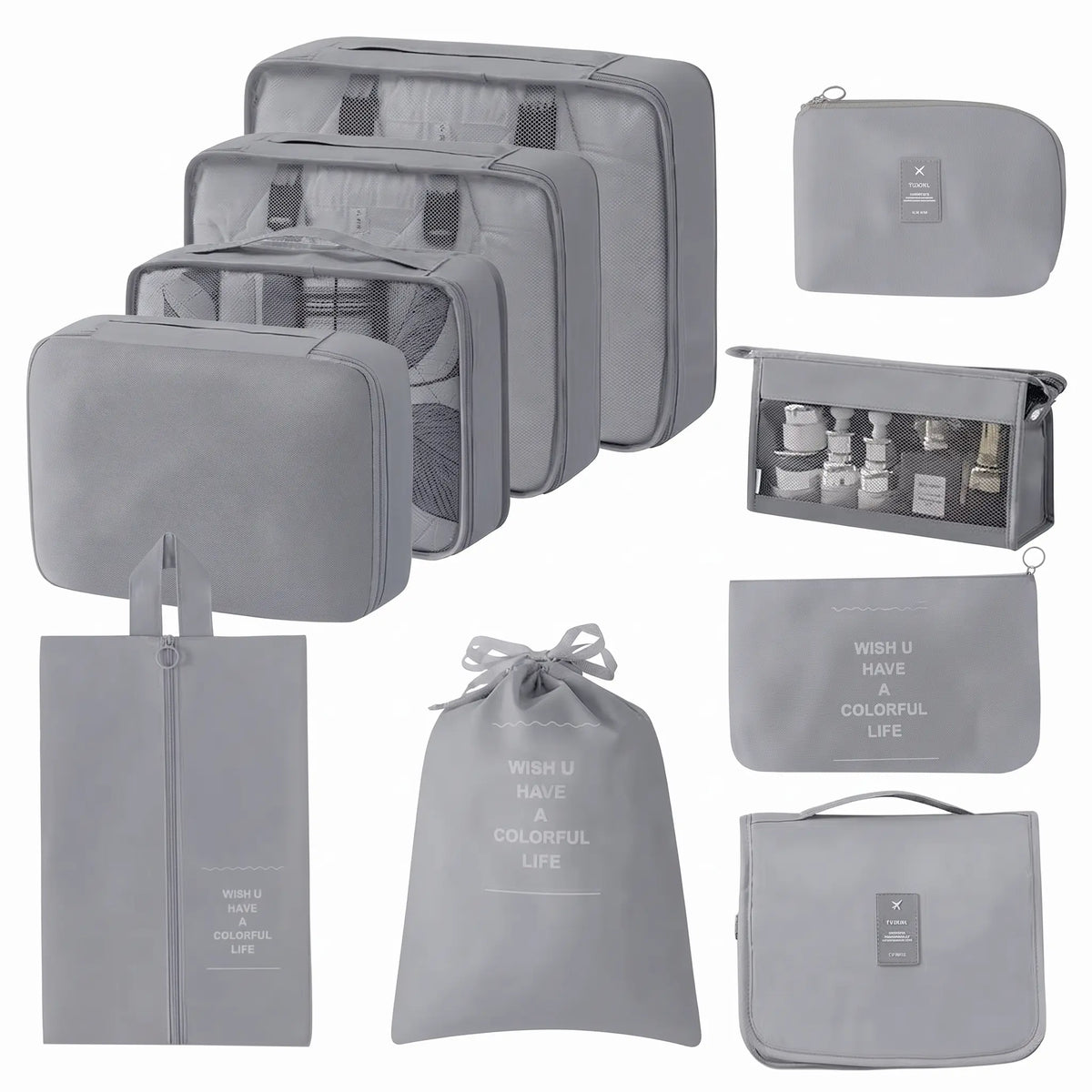 Ensemble organisateur de voyage gris 10 pièces