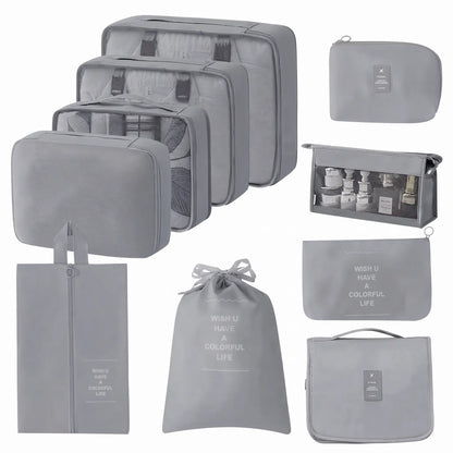 Ensemble organisateur de voyage gris 10 pièces