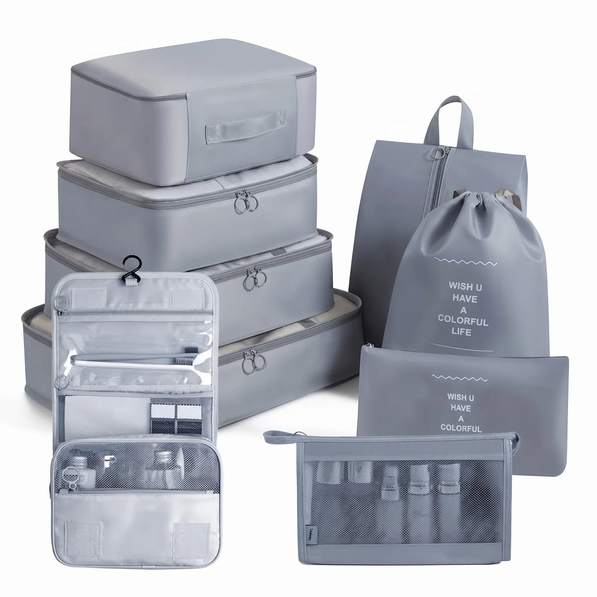 Ensemble organisateur de voyage gris 9 pièces
