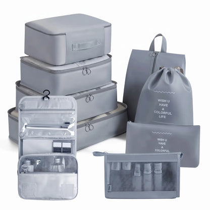 Ensemble organisateur de voyage gris 9 pièces