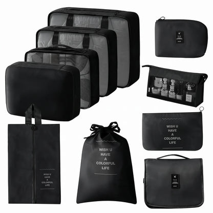 Ensemble organisateur de voyage noir 10 pièces