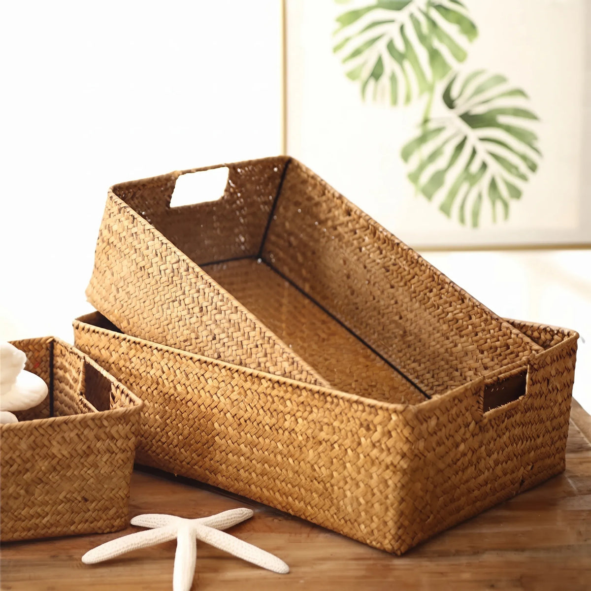 Panier en jonc de mer tissé multifonction