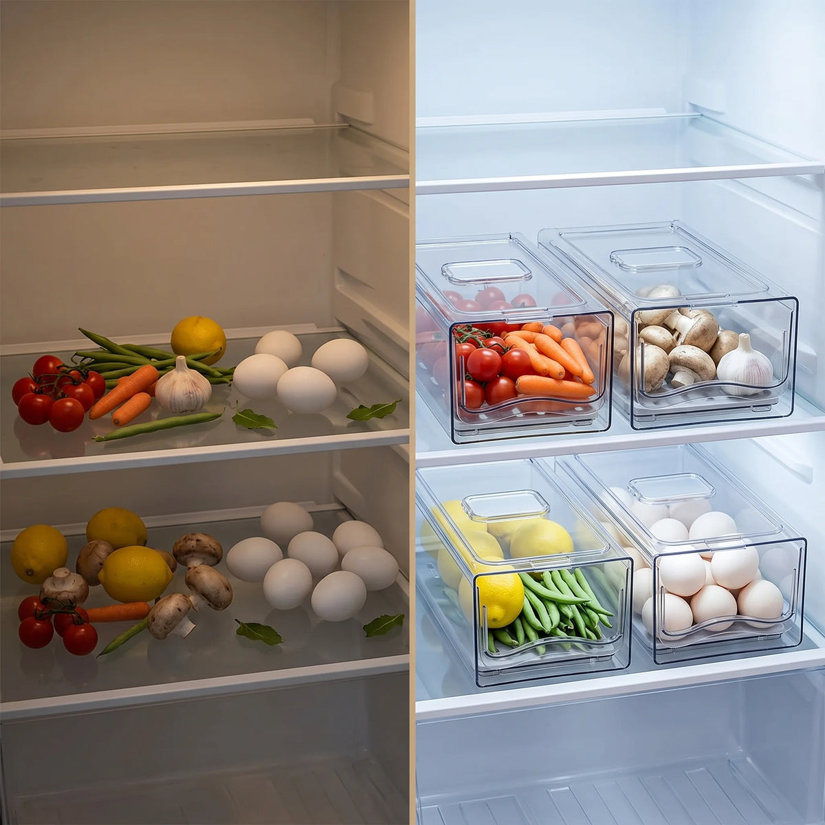 bacs de rangement pour réfrigérateur empilables