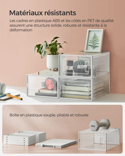 Lot de 12 boîtes à chaussures en plastique robuste